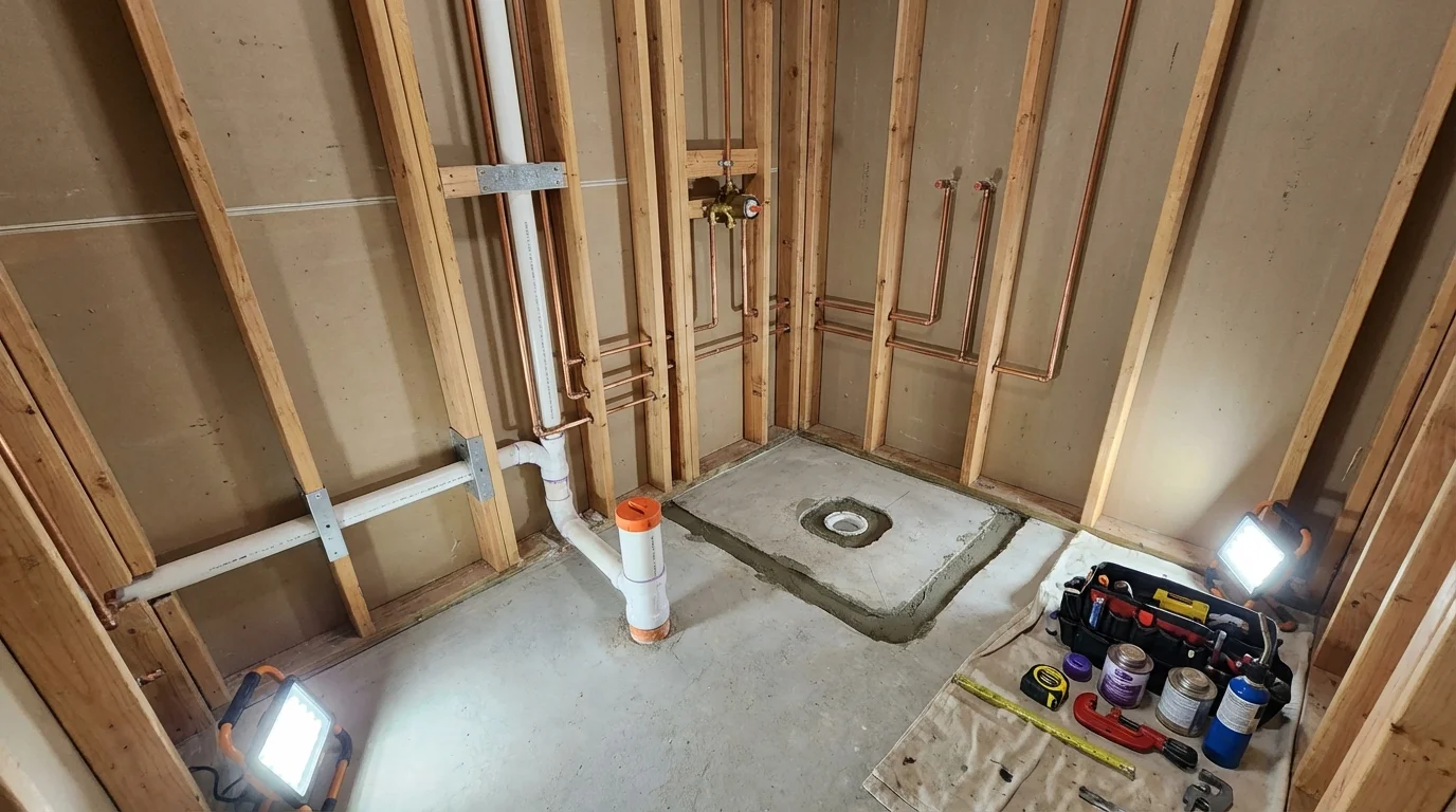 Bathroom rough-in plumbing during remodel by Johns Plumbing LLC in Provo