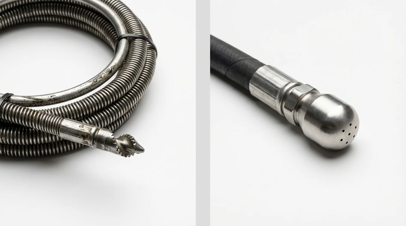 Drain snake cable and hydro jetting nozzle used for drain cleaning in Provo, UT