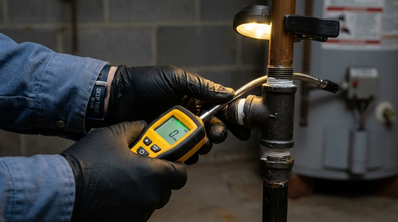 Gas leak detection with electronic sniffer by Johns Plumbing LLC in Provo